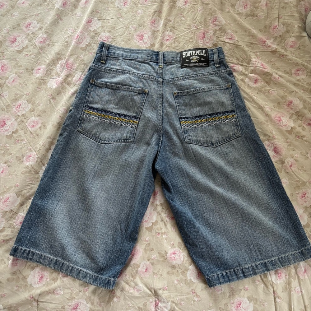 South Pole Jean Shorts Embroidered Pockets Chain Stitch Size 34 Waist